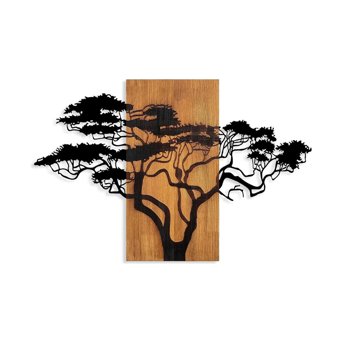 Decoratiune perete 891TNL3152, stejar/negru, lemn/metal, 90x58 cm
