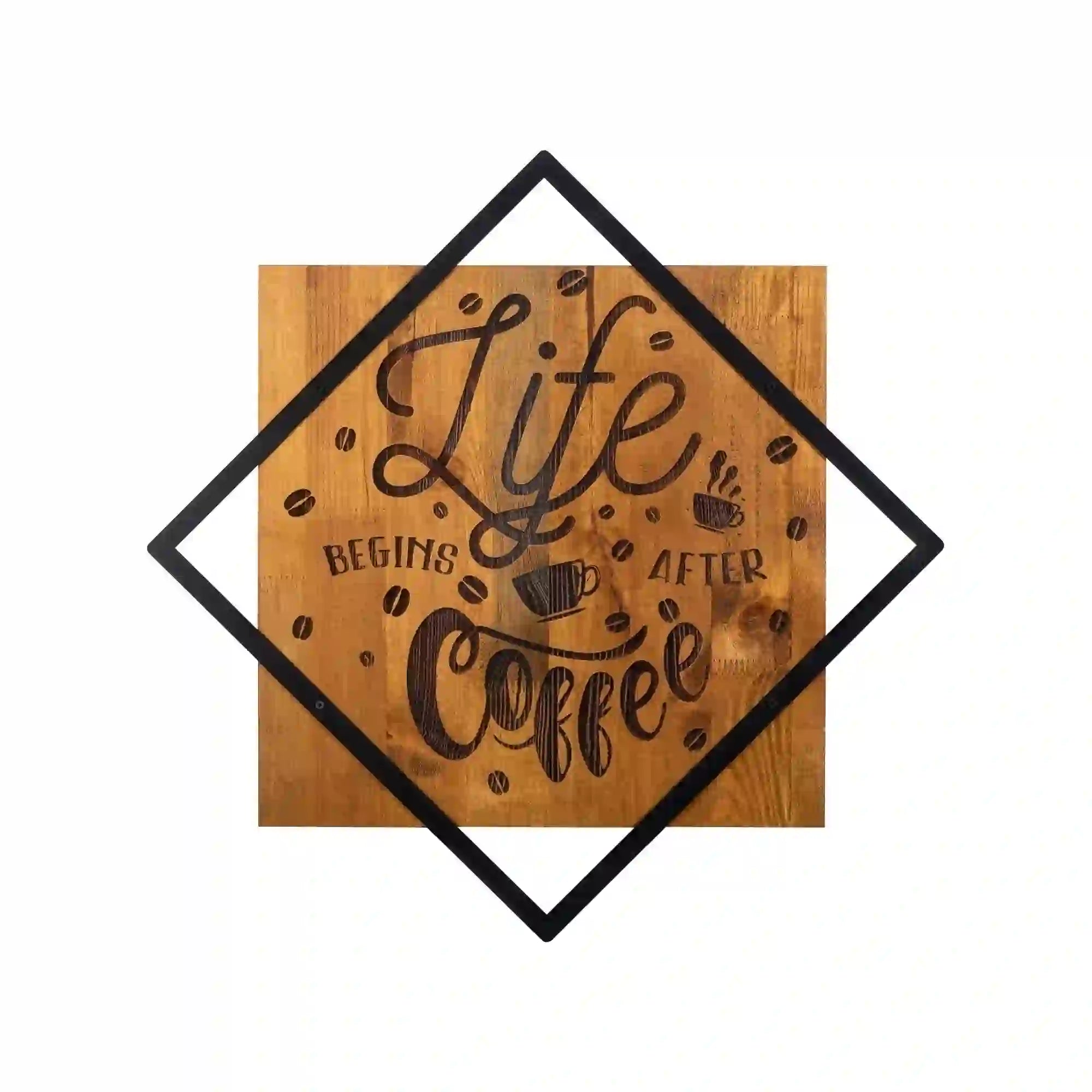 Decoratiune perete 899SKL2137, nuc/negru, lemn/metal, 54x54 cm