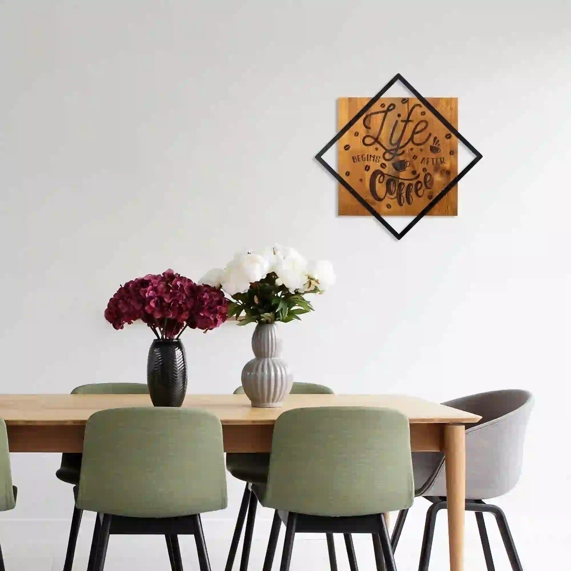 Decoratiune perete 899SKL2137, nuc/negru, lemn/metal, 54x54 cm