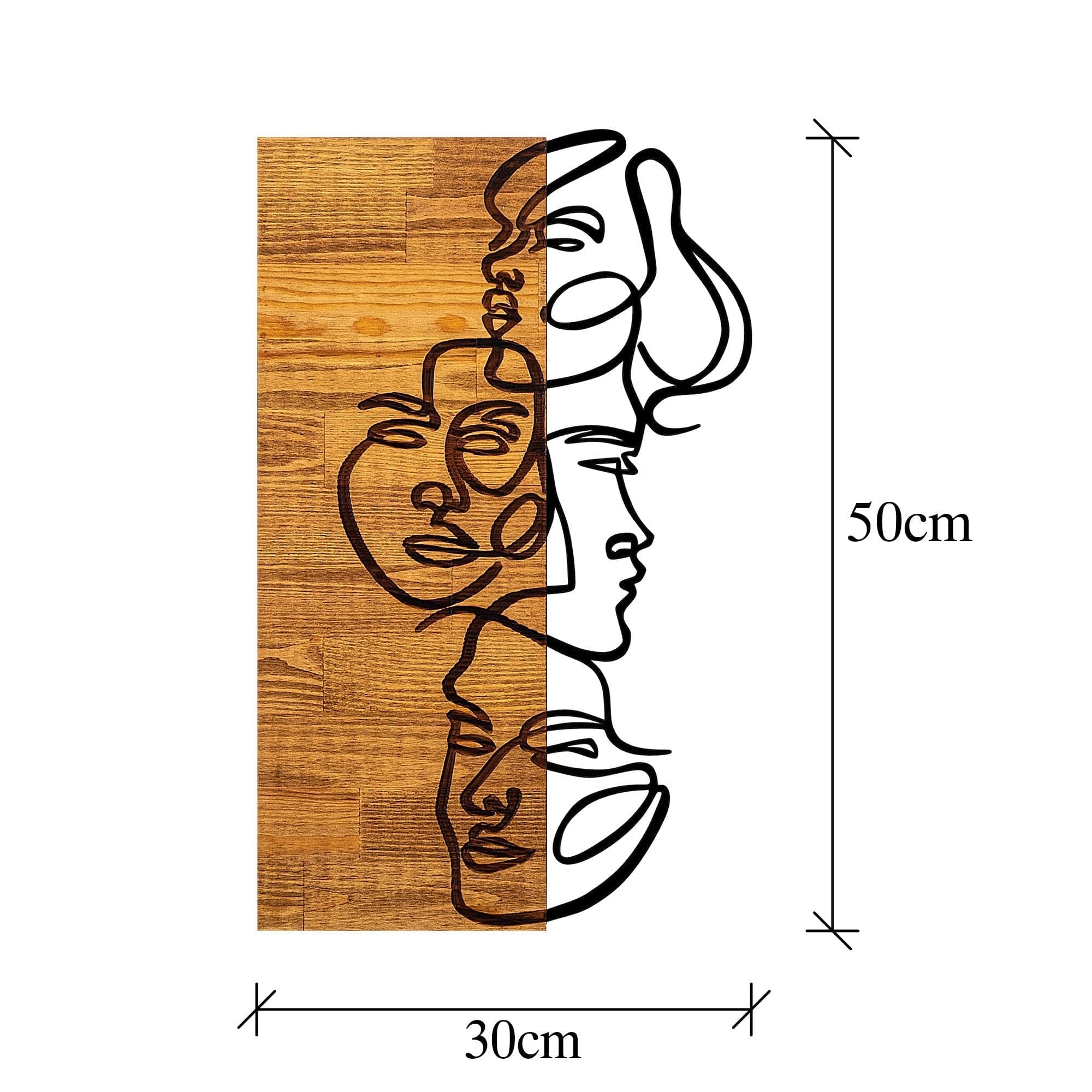 Decoratiune perete 899SKL2220, stejar/negru, metal/lemn, 30x3x50 cm