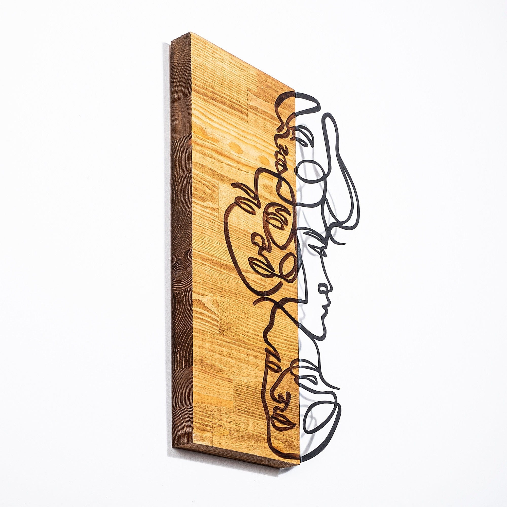 Decoratiune perete 899SKL2220, stejar/negru, metal/lemn, 30x3x50 cm