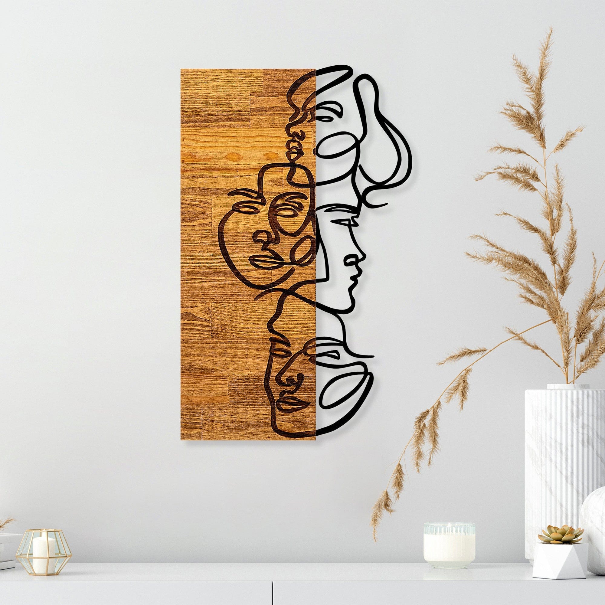 Decoratiune perete 899SKL2220, stejar/negru, metal/lemn, 30x3x50 cm