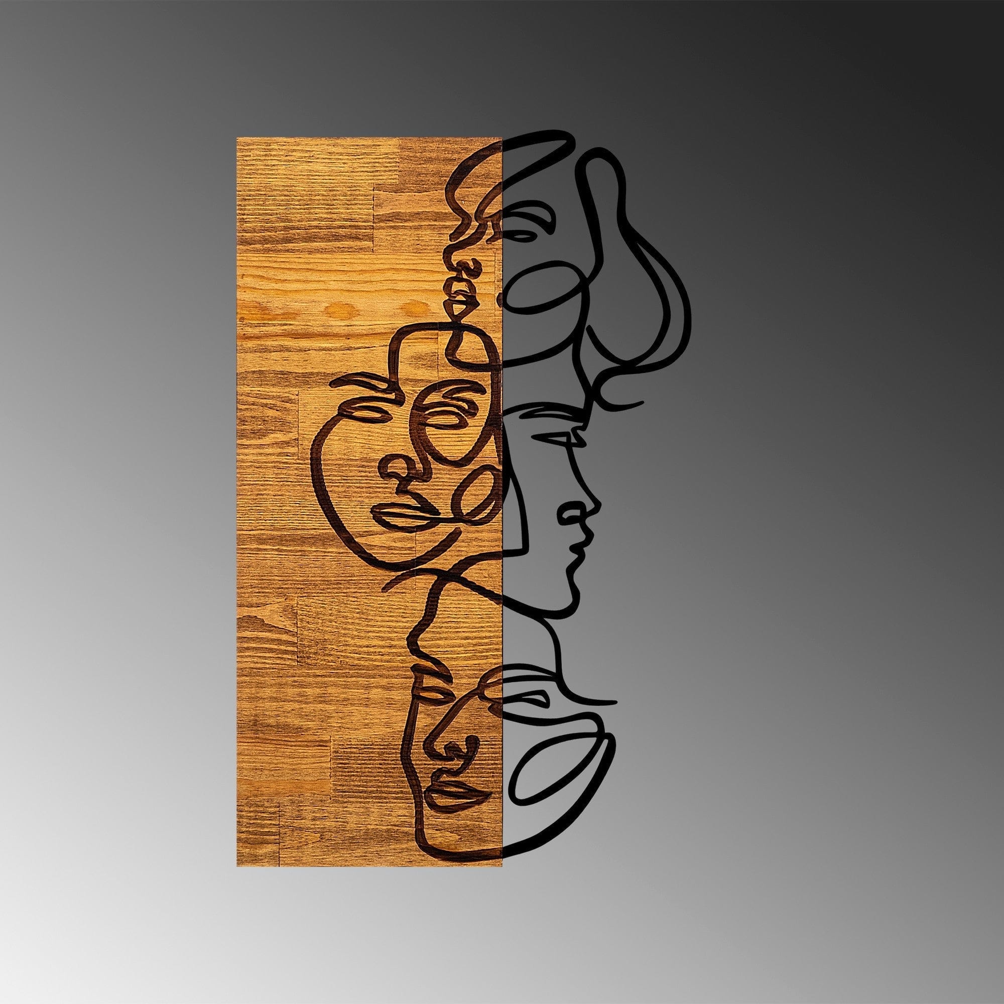 Decoratiune perete 899SKL2220, stejar/negru, metal/lemn, 30x3x50 cm