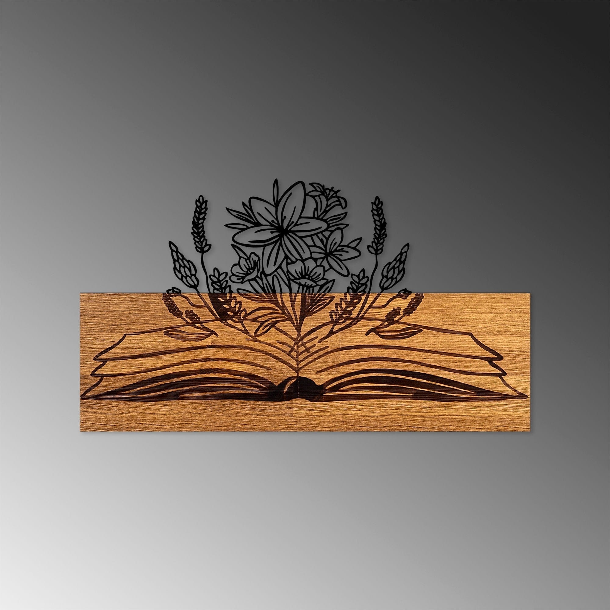 Decoratiune perete 899SKL2411, stejar/negru, metal/lemn, 58x3x32 cm