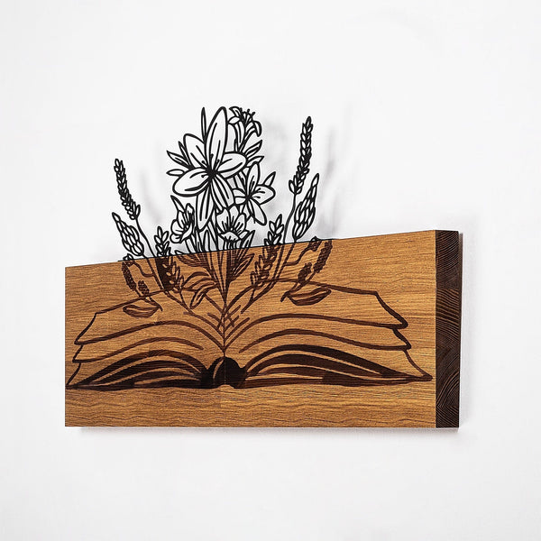 Decoratiune perete 899SKL2411, stejar/negru, metal/lemn, 58x3x32 cm