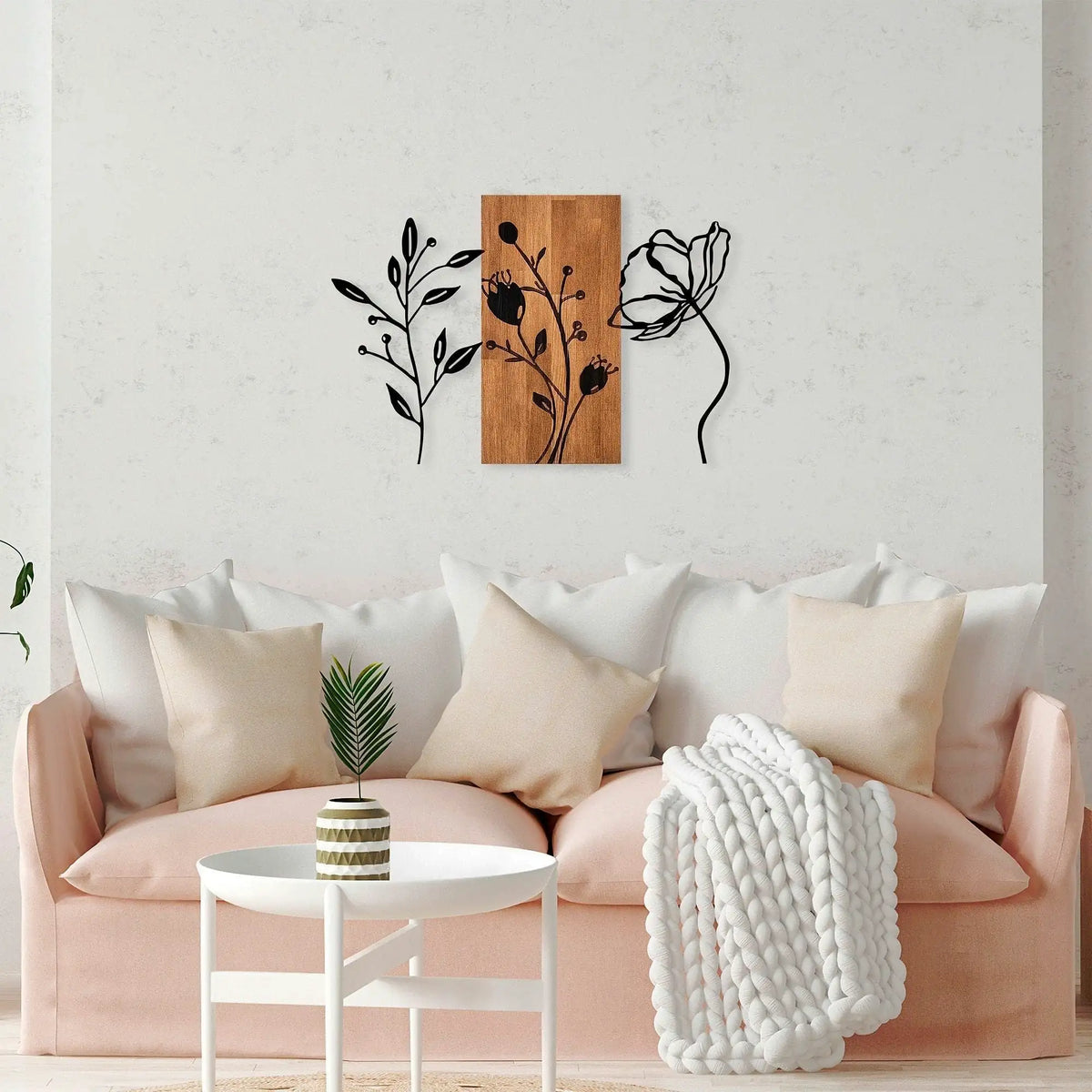 Decoratiune perete 899SKL2464, stejar/negru, lemn/metal, 86x58 cm