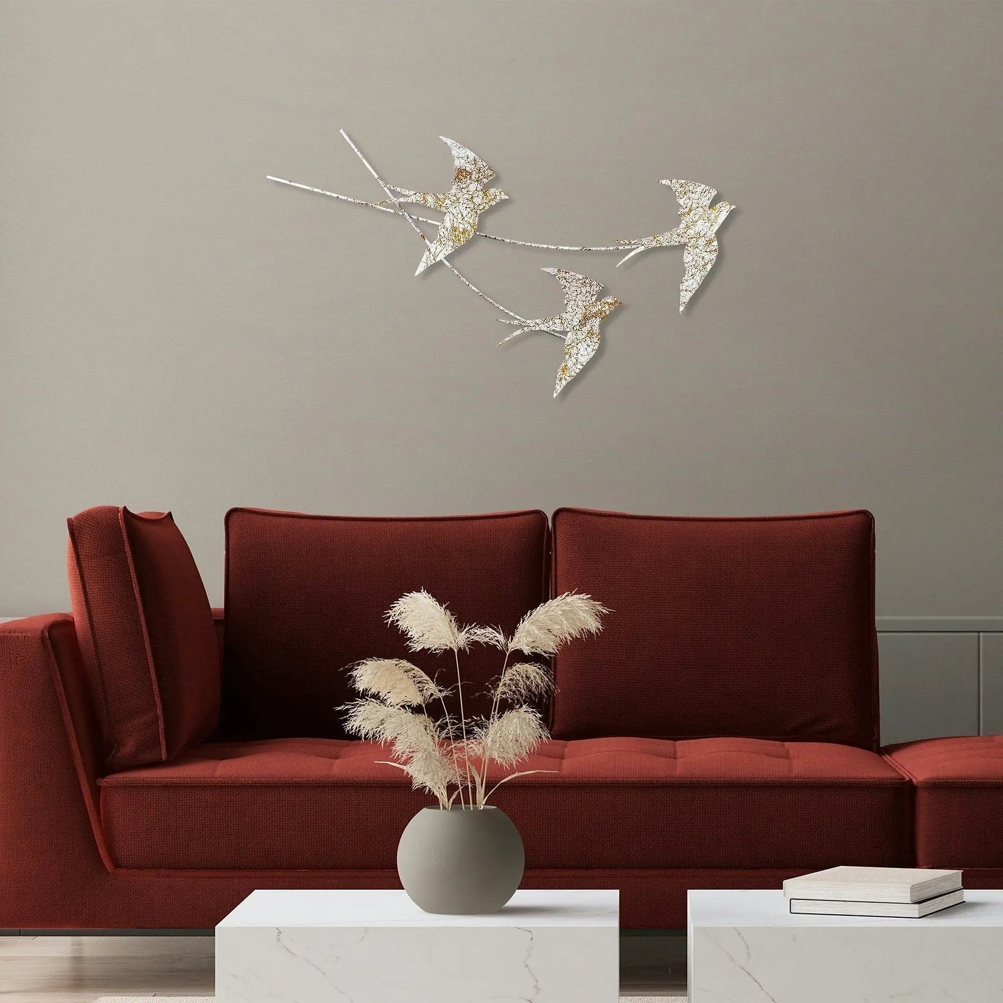 Decoratiune perete 930DYU1226, alb/auriu, metal, 70x42 cm