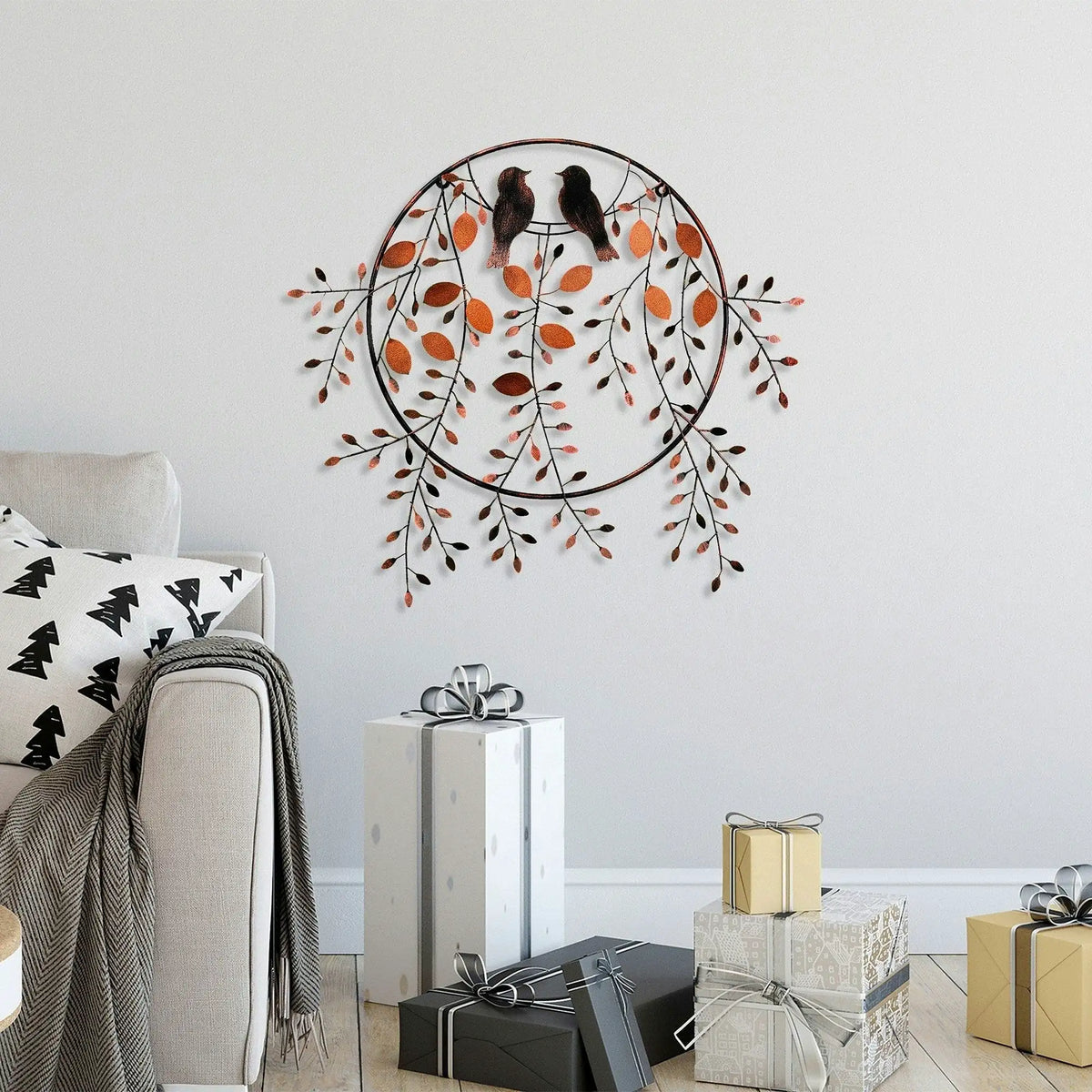 Decoratiune perete 930DYU1235, caramiziu/negru, metal, 86x75 cm