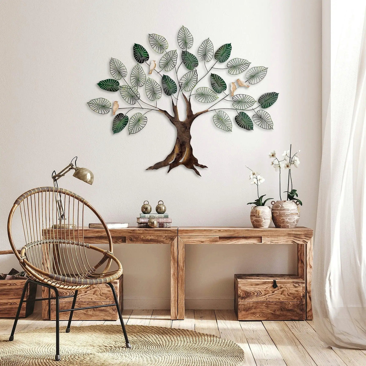 Decoratiune perete ALDER, maro/verde, metal, 117x92 cm