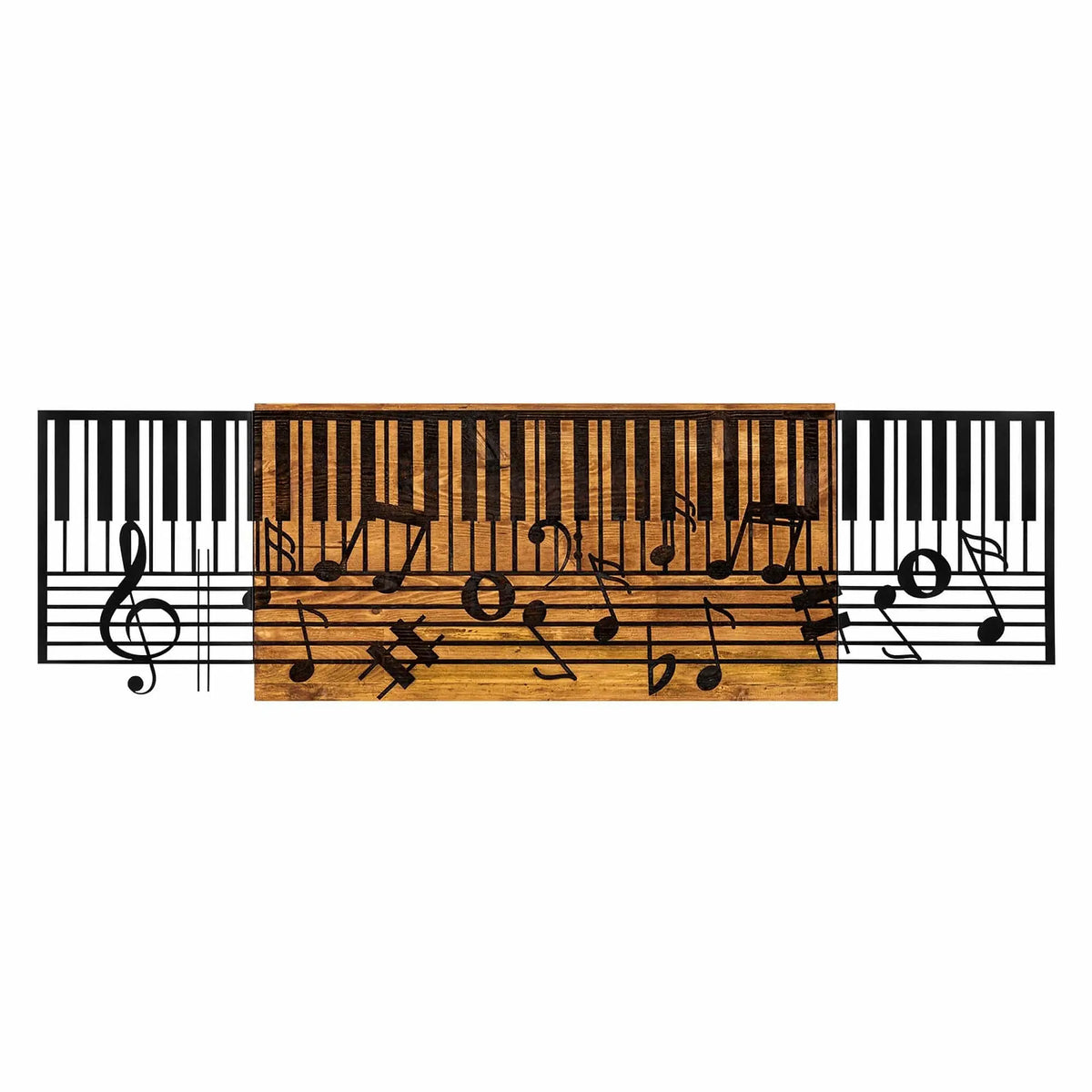 Decoratiune perete ARYA, negru/stejar, metal/lemn, 100x3x30 cm