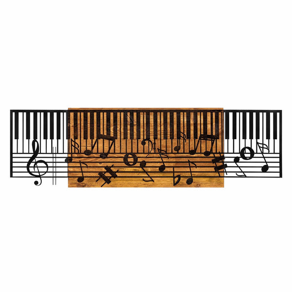 Decoratiune perete ARYA, negru/stejar, metal/lemn, 100x3x30 cm