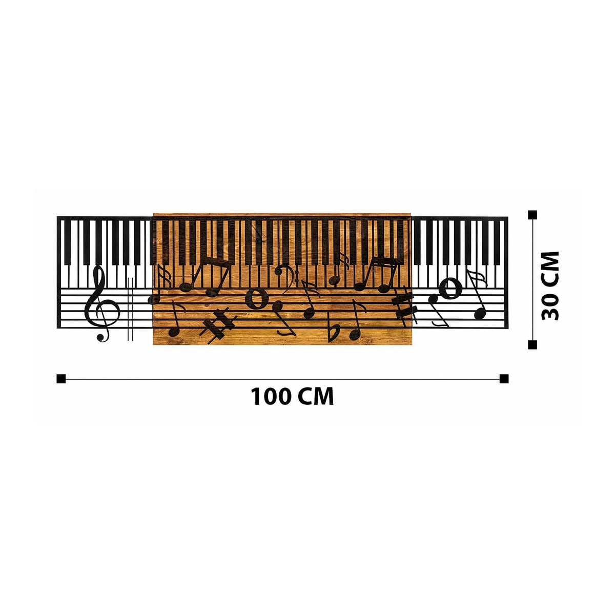 Decoratiune perete ARYA, negru/stejar, metal/lemn, 100x3x30 cm