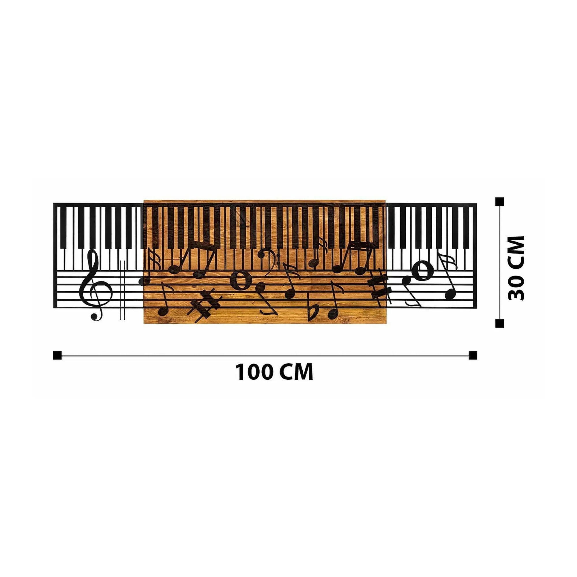 Decoratiune perete ARYA, negru/stejar, metal/lemn, 100x3x30 cm