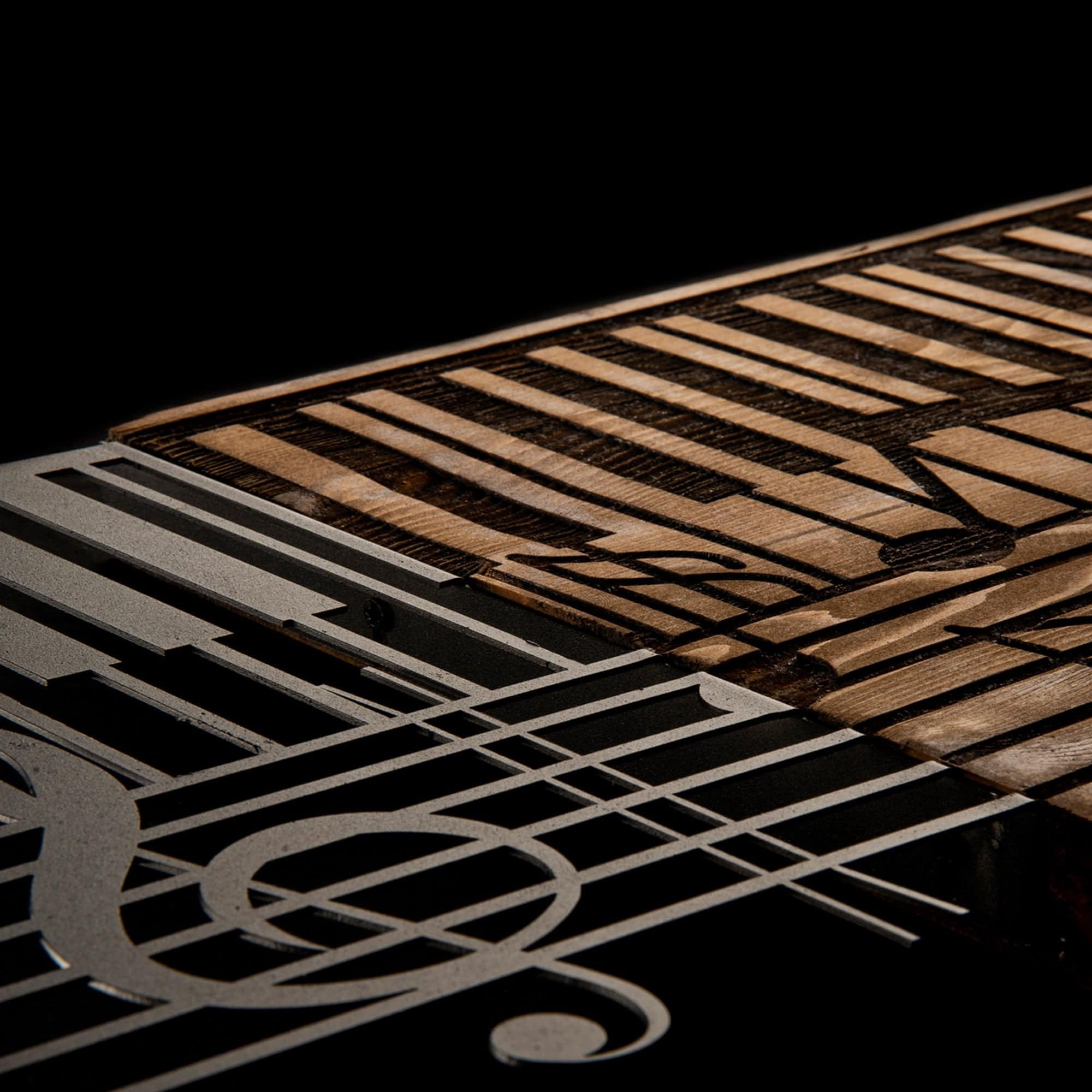 Decoratiune perete ARYA, negru/stejar, metal/lemn, 100x3x30 cm