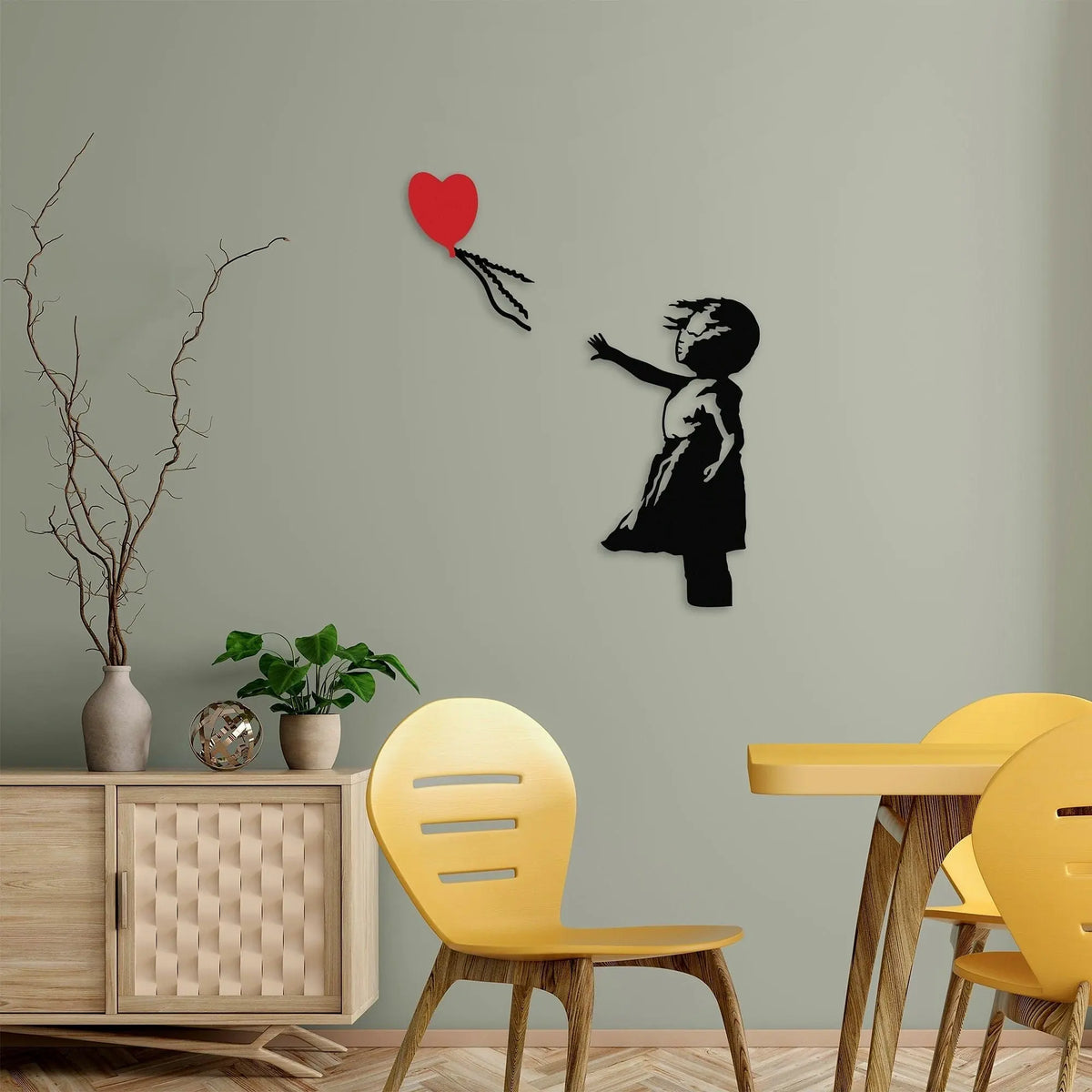 Decoratiune perete BANKSY-13, negru/rosu, metal, 85x105 cm