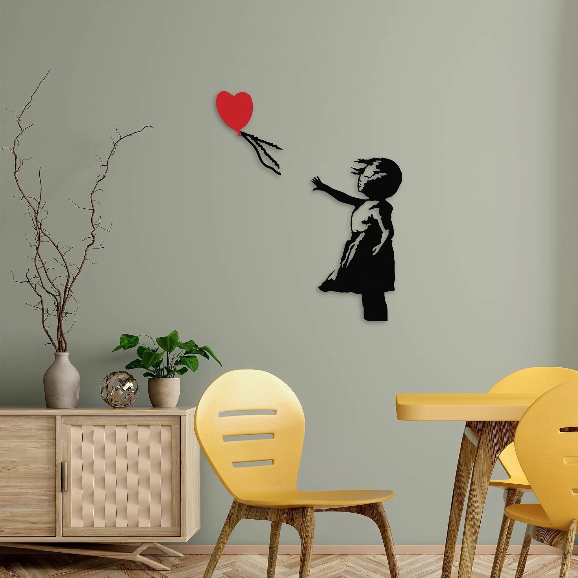 Decoratiune perete BANKSY-13, negru/rosu, metal, 85x105 cm