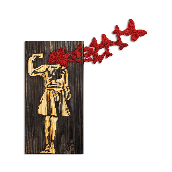 Decoratiune perete BANKSY-16-1, nuc/stejar/rosu, lemn, 70x3x62 cm