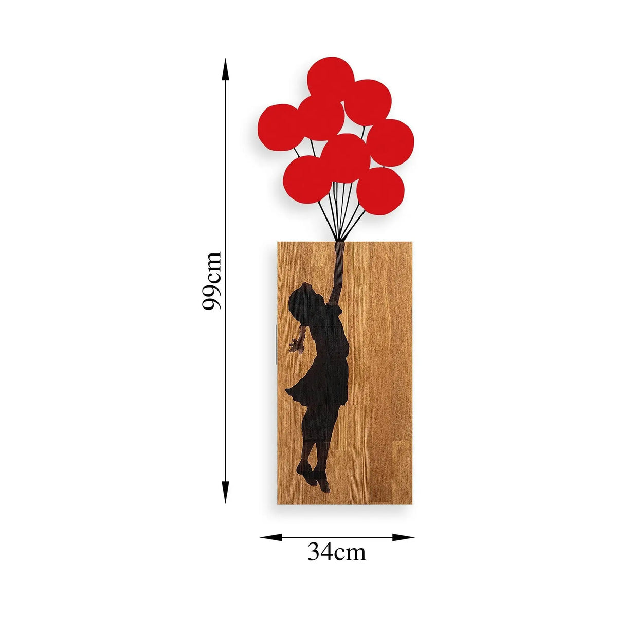 Decoratiune perete BANKSY-17, stejar/negru/rosu, lemn/metal, 34x99 cm