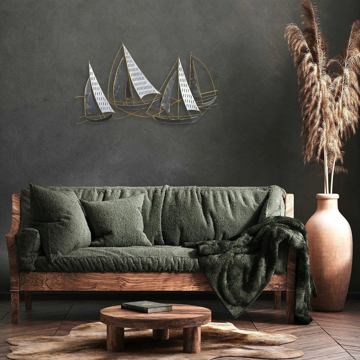 Decoratiune perete BARBAROS, auriu/gri, metal, 125x8x74 cm