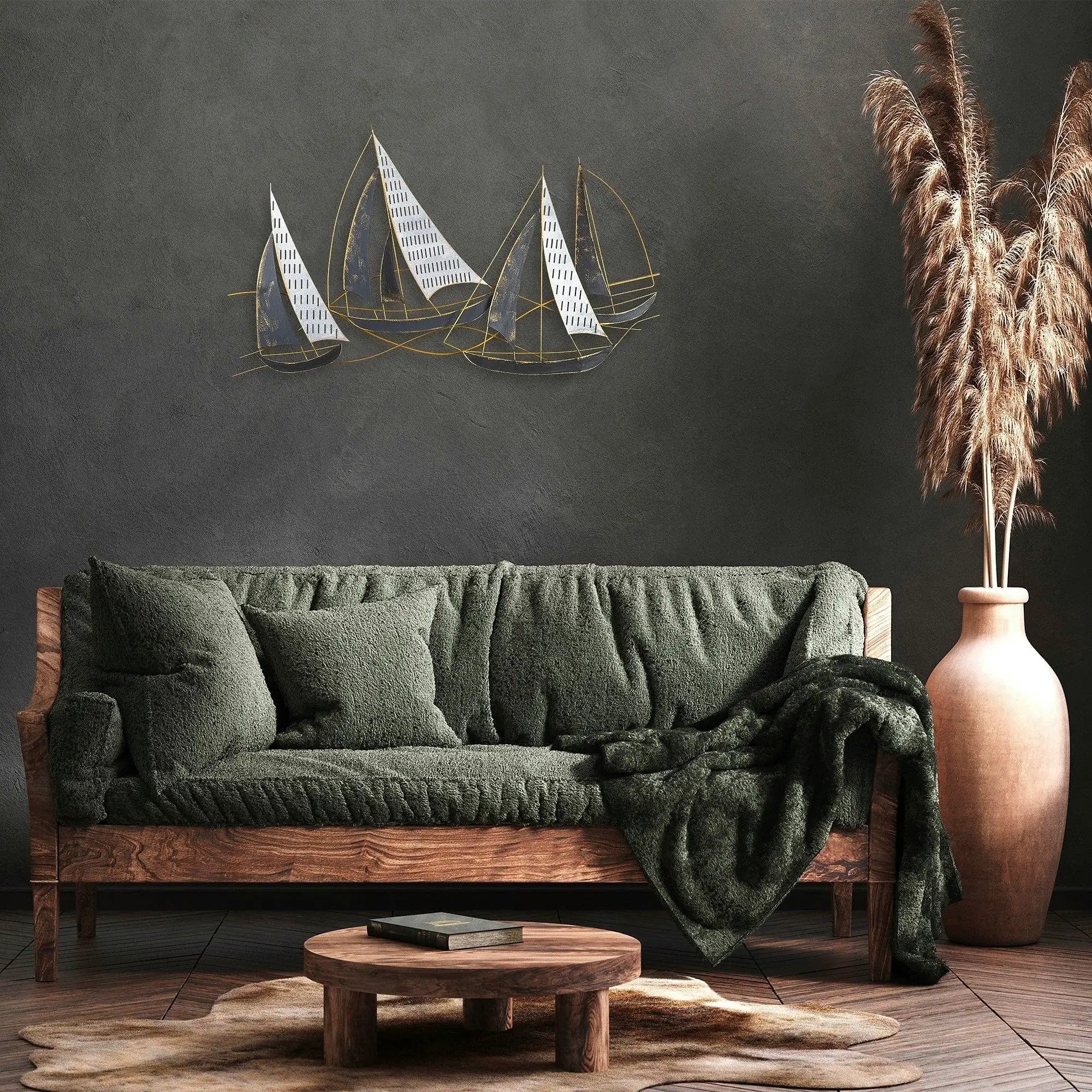 Decoratiune perete BARBAROS, auriu/gri, metal, 125x8x74 cm