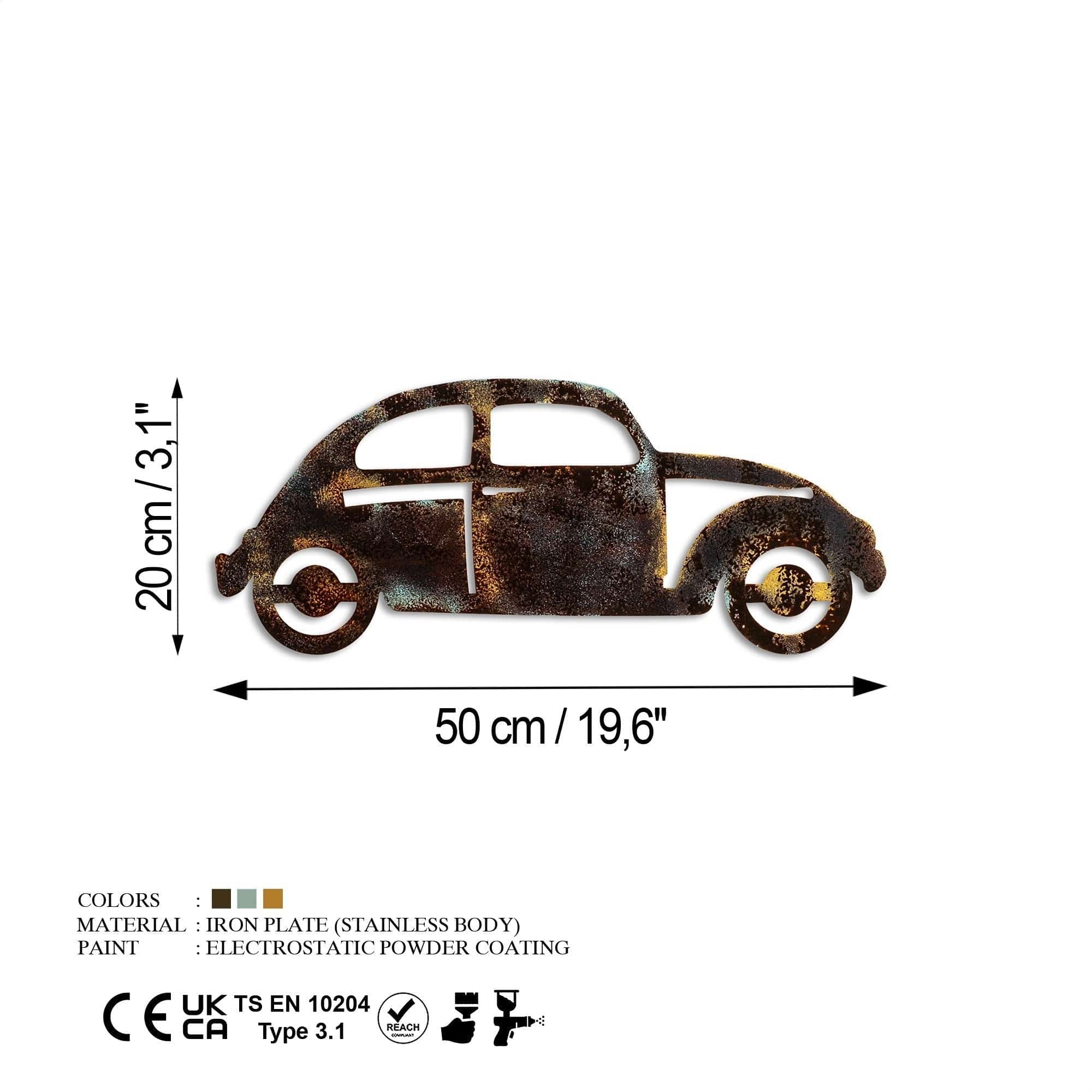 Decoratiune perete CAR 18, maro/auriu, metal, 50x2x20 cm