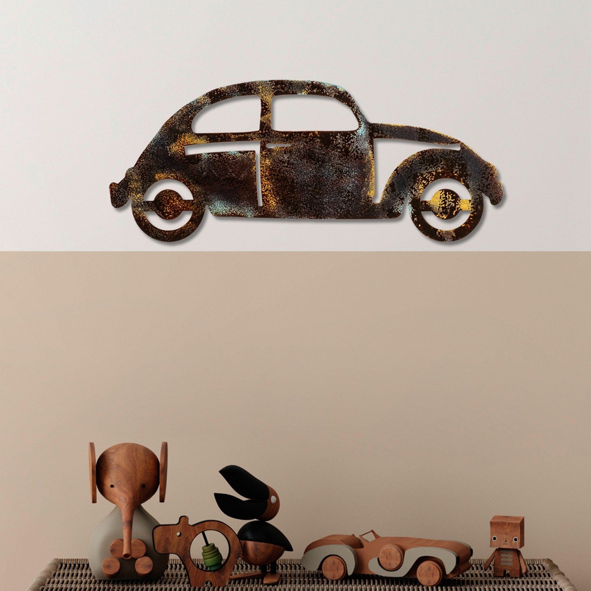 Decoratiune perete CAR 18, maro/auriu, metal, 50x2x20 cm