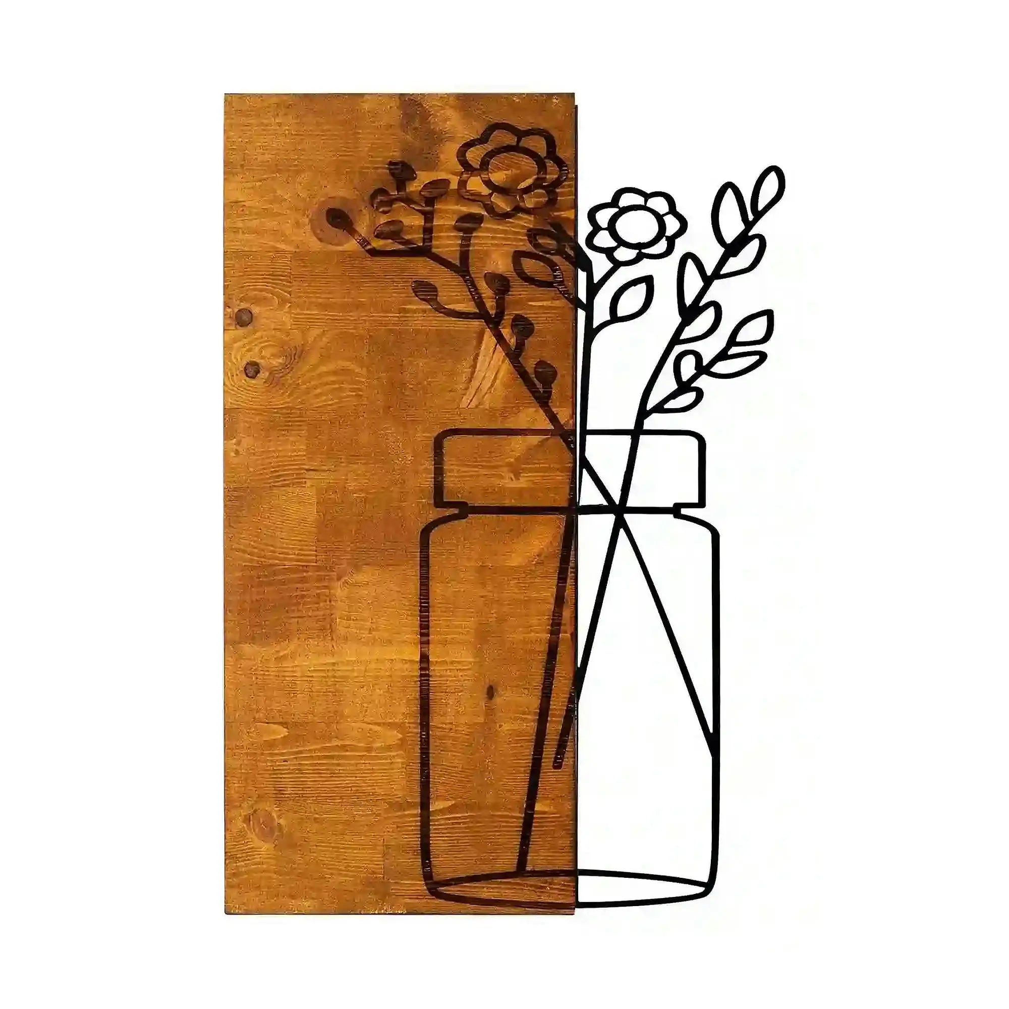Decoratiune perete CICEK1, stejar/negru, lemn/metal, 40x58 cm