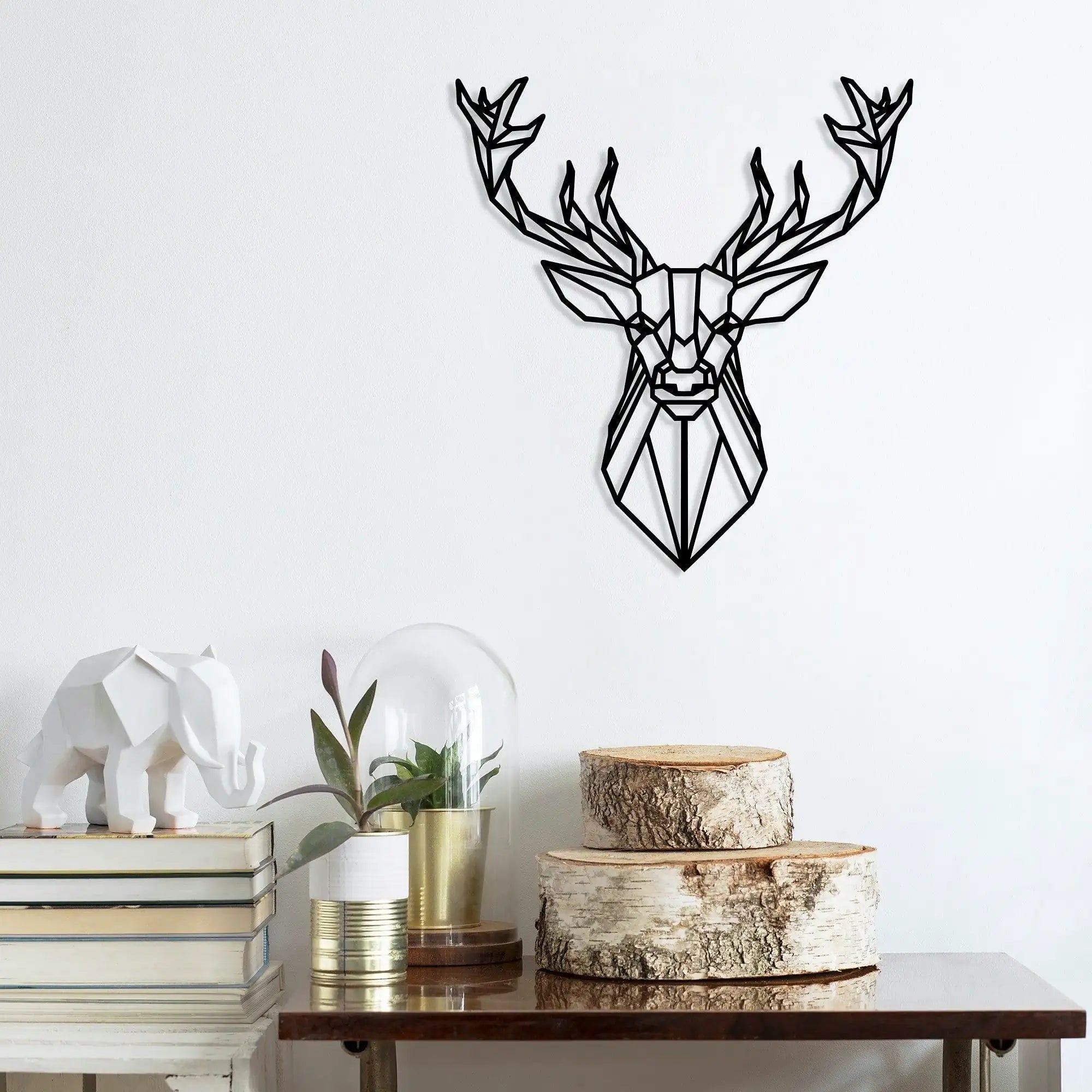 Decoratiune perete DEER4, negru, metal, 60x65 cm
