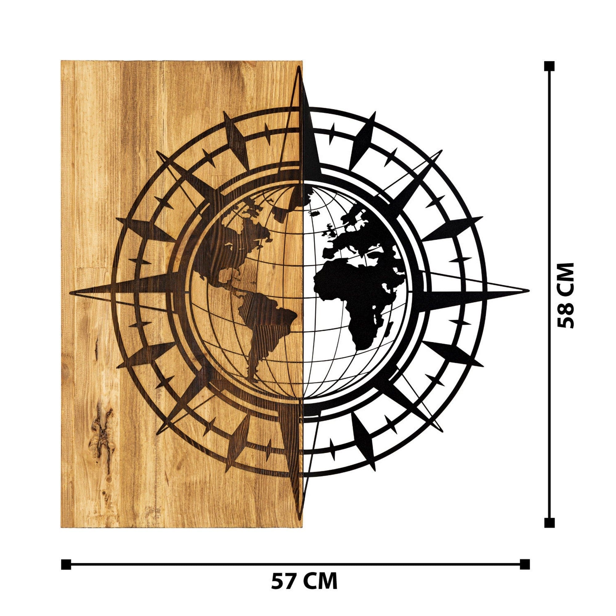 Decoratiune perete ESILA, stejar/negru, lemn/metal, 57x3x58 cm