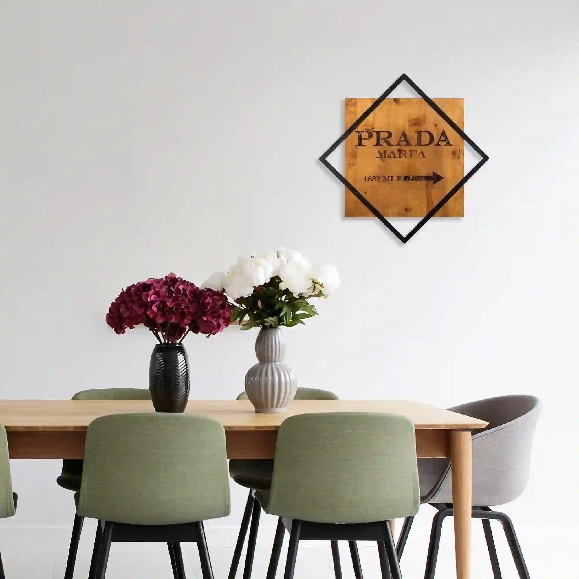 Decoratiune perete FASHION 2, stejar/negru, lemn/metal, 54x54 cm