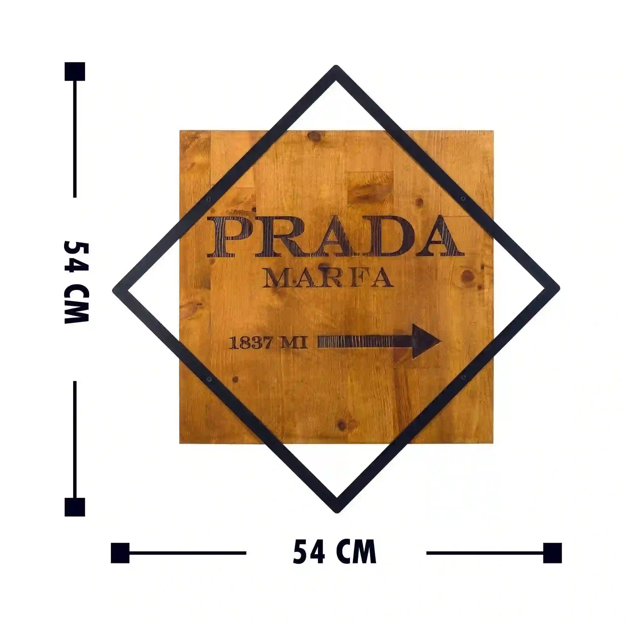 Decoratiune perete FASHION 2, stejar/negru, lemn/metal, 54x54 cm