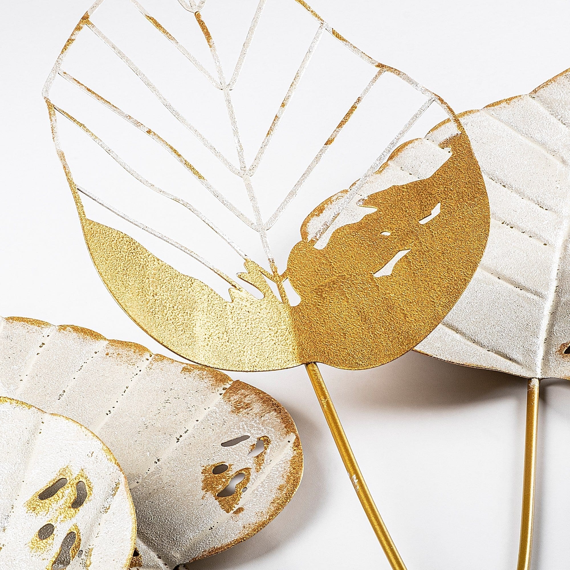 Decoratiune perete FEUILLE 2, alb/auriu, metal, 73x4x76 cm