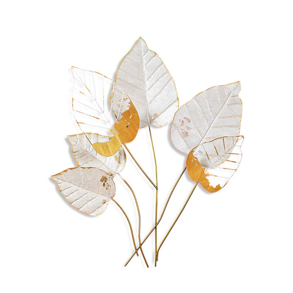 Decoratiune perete FEUILLE 2, alb/auriu, metal, 73x4x76 cm