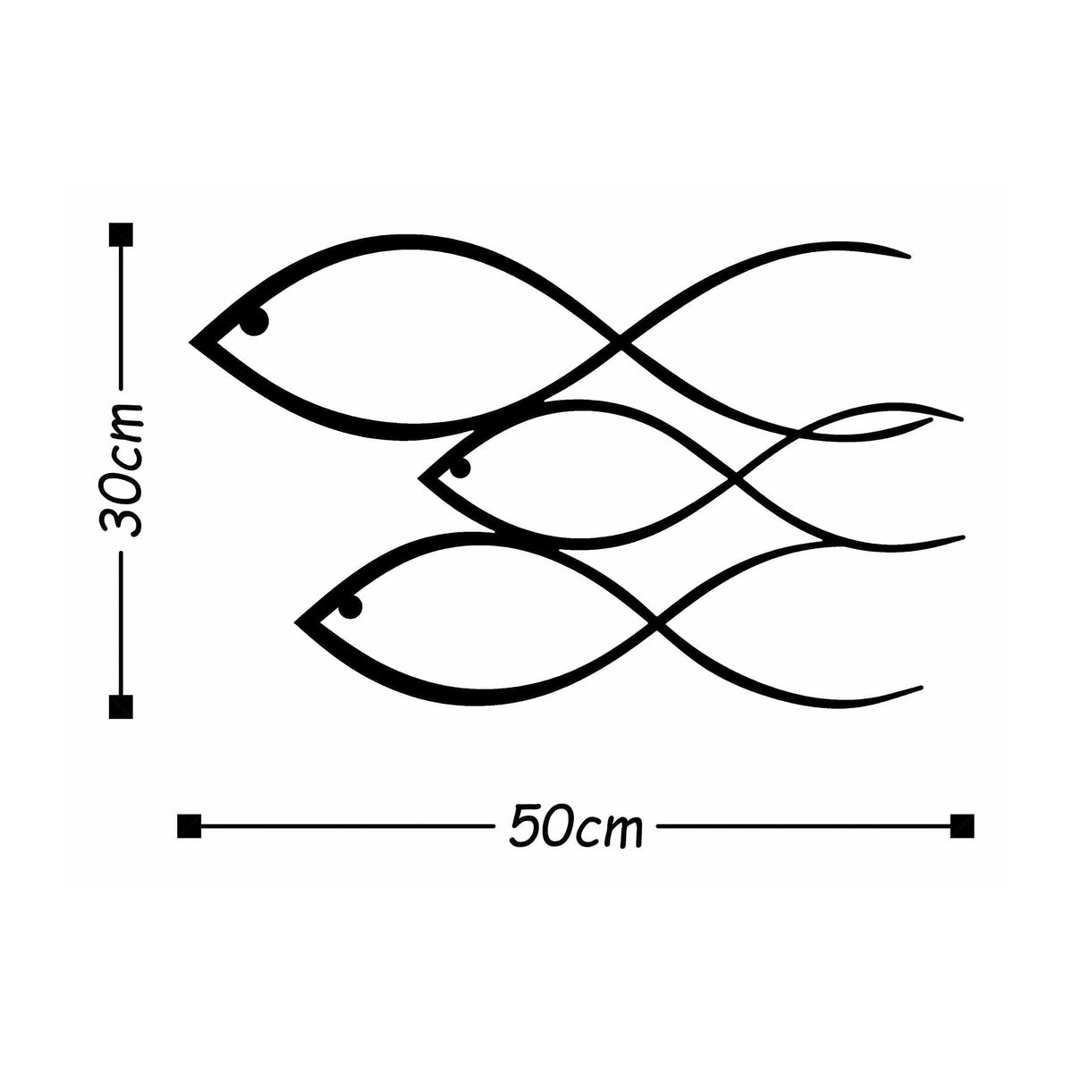 Decoratiune perete FISH, negru, metal, 50x30 cm