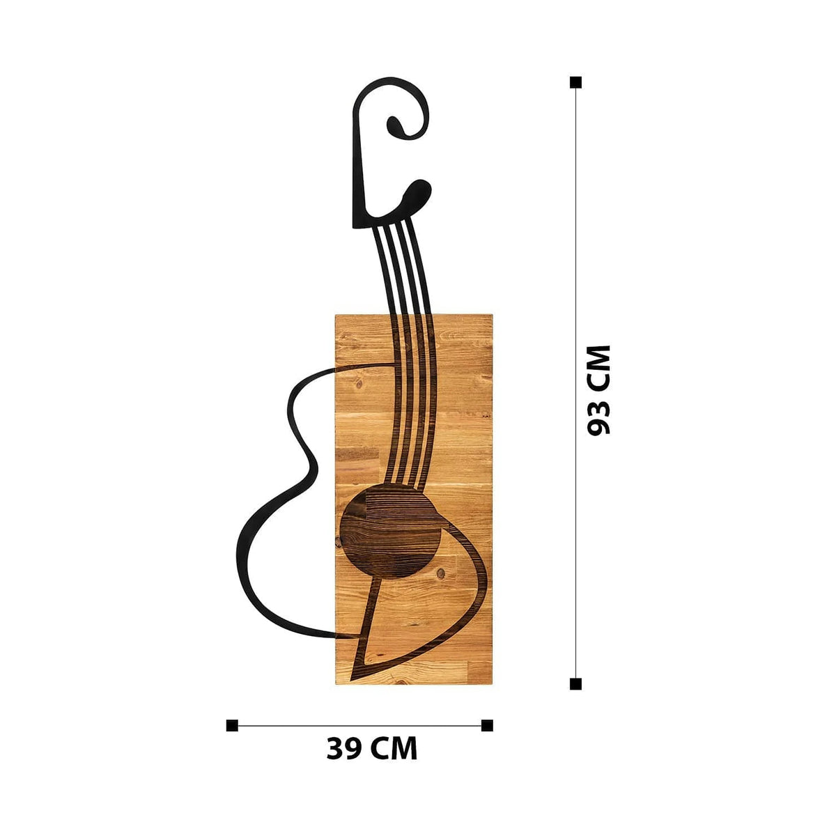 Decoratiune perete GITAR, stejar/negru, metal/lemn, 39x3x93 cm