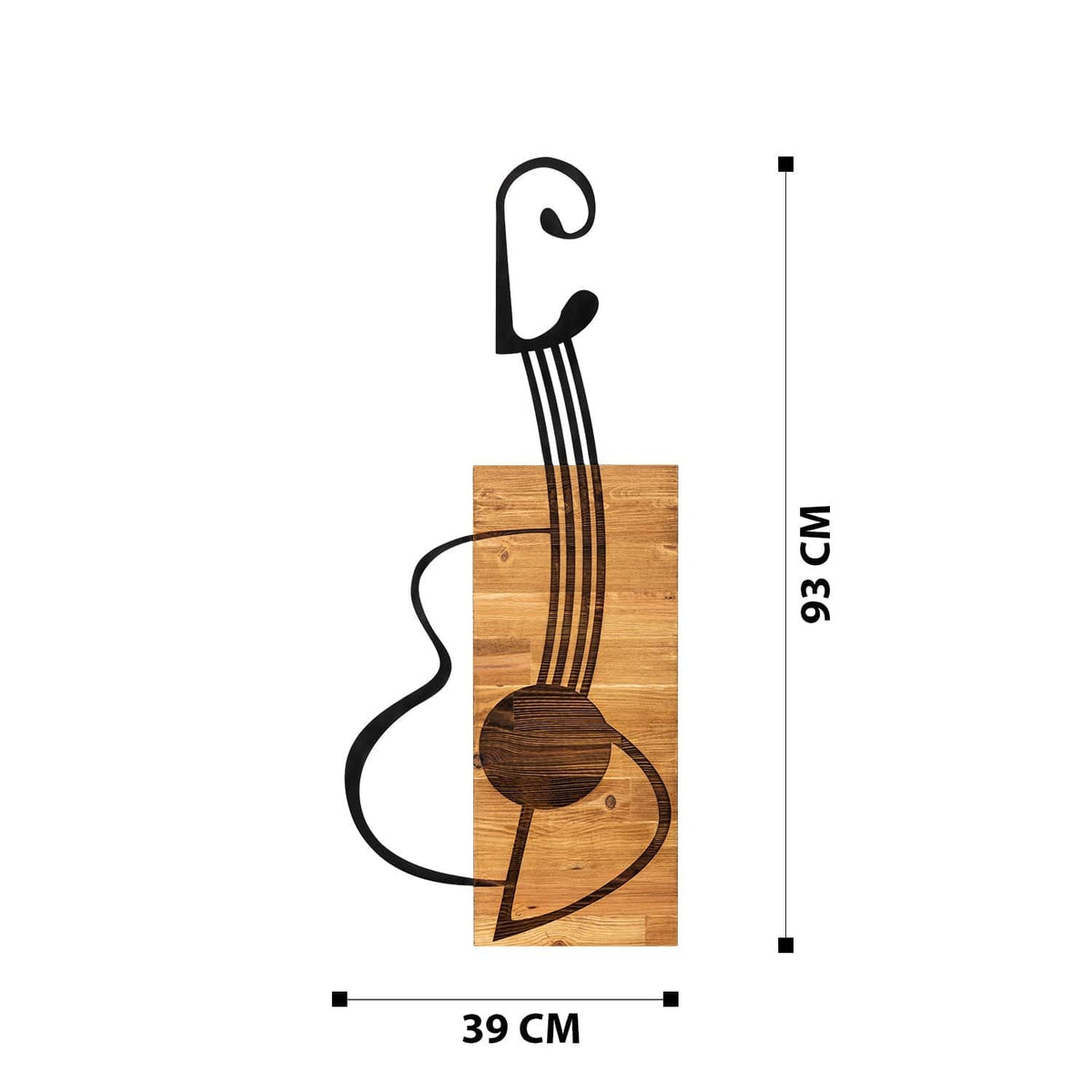 Decoratiune perete GITAR, stejar/negru, metal/lemn, 39x3x93 cm