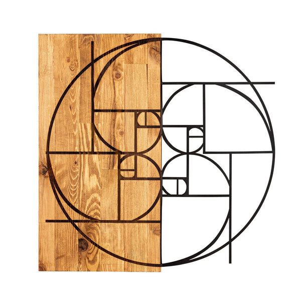Decoratiune perete GOLDEN RATIO, stejar/negru, metal/lemn, 57x58 cm