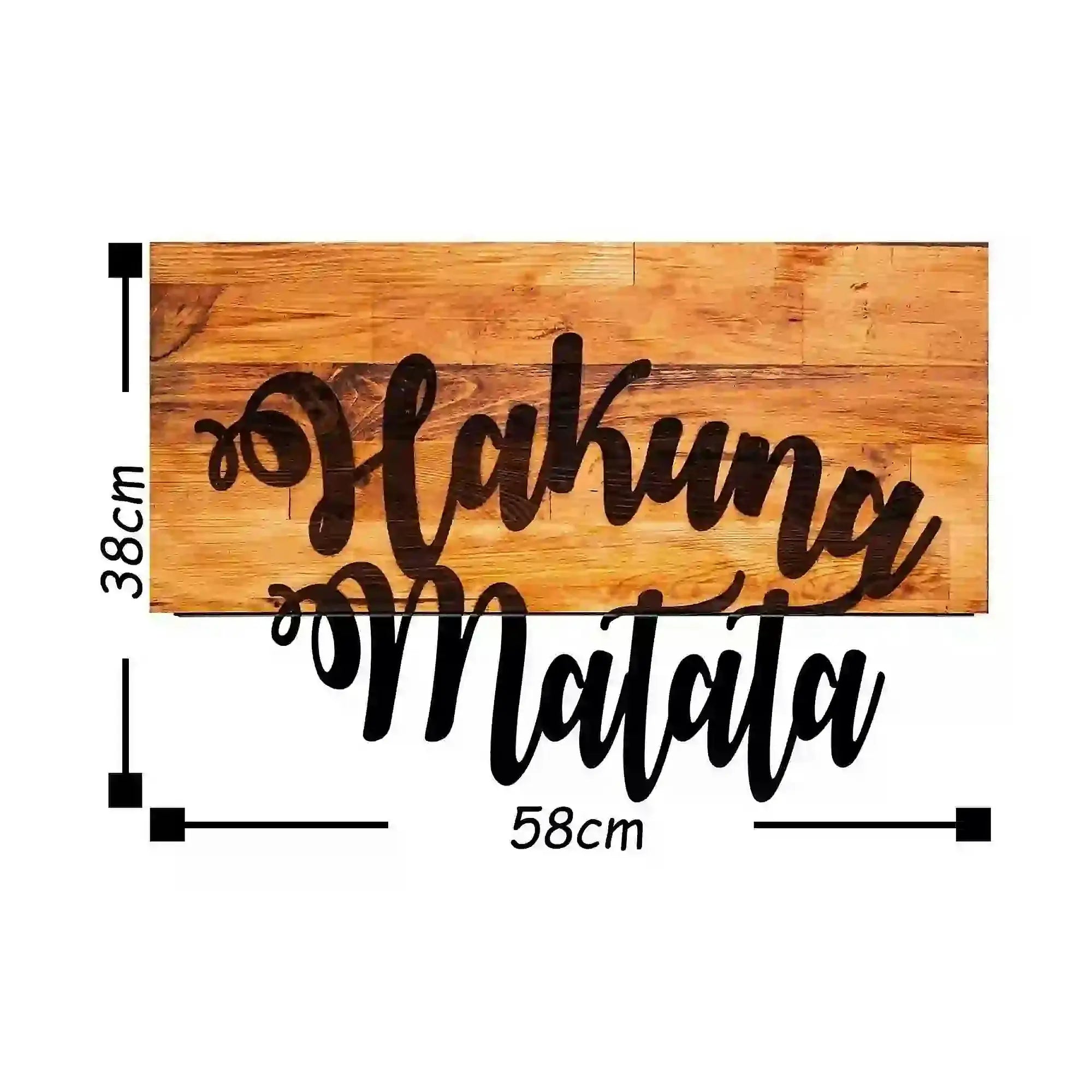 Decoratiune perete HAKUNA MATATA, stejar/negru, lemn/metal, 58x38 cm