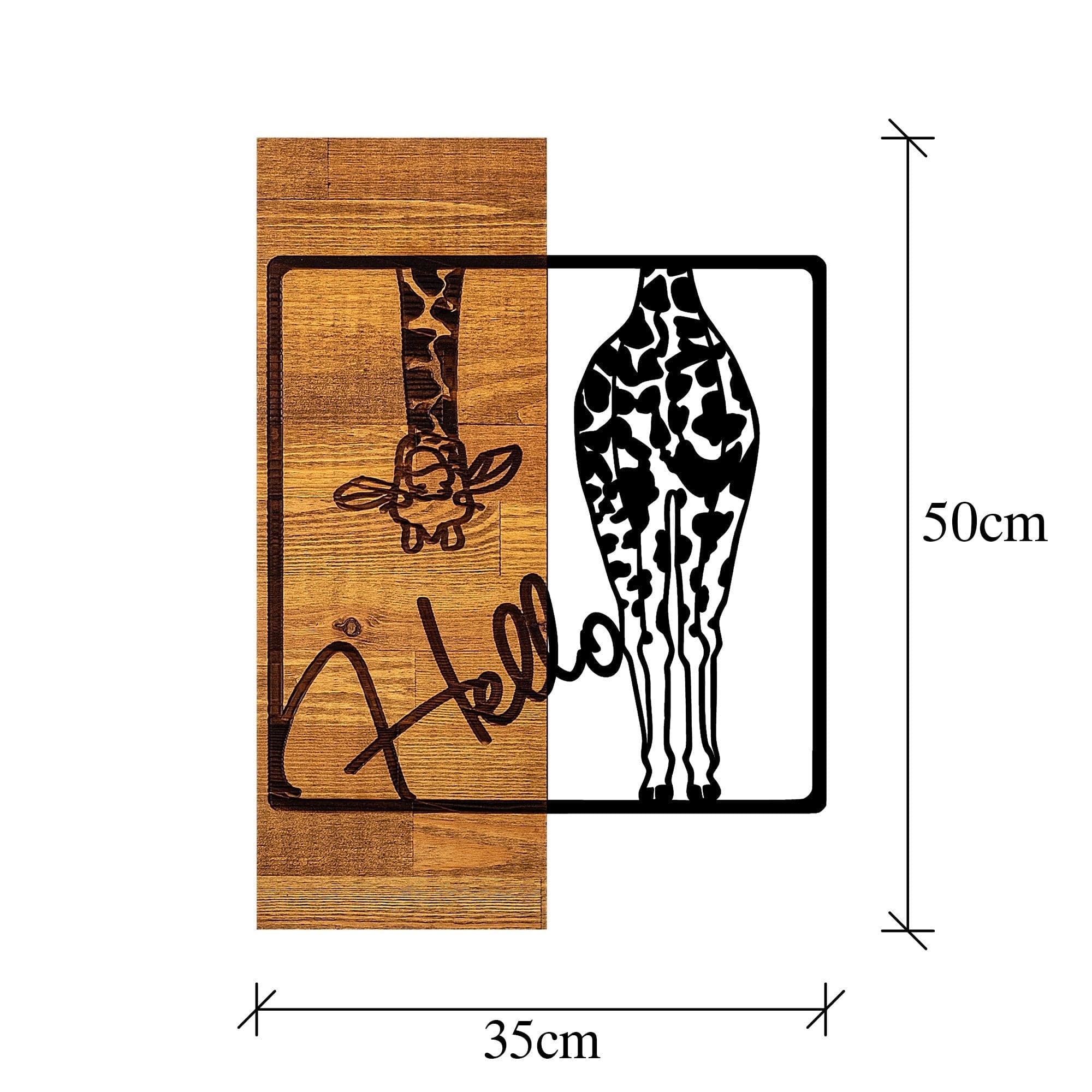 Decoratiune perete HELLO, negru/stejar, metal/lemn, 35x3x50 cm