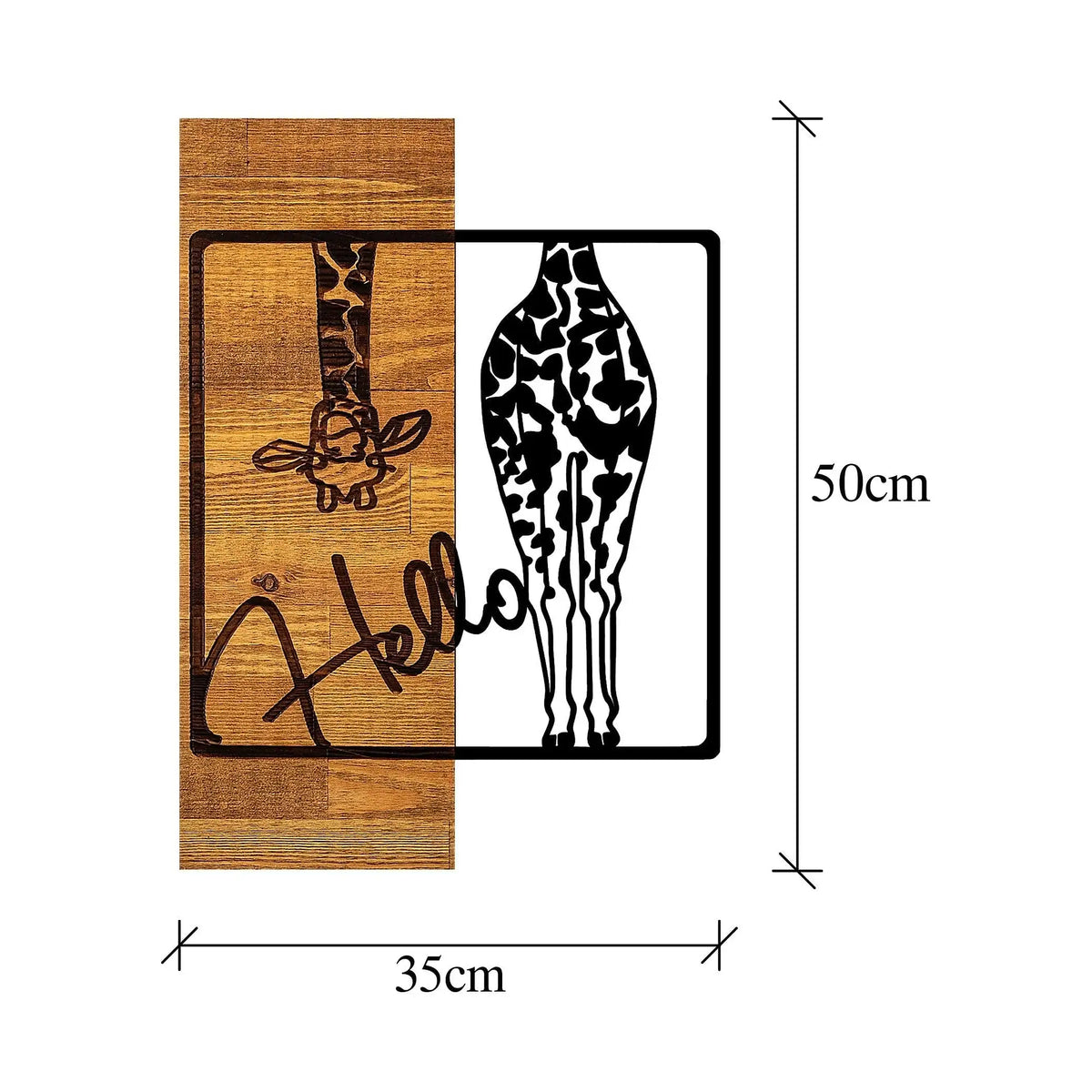 Decoratiune perete HELLO, negru/stejar, metal/lemn, 35x3x50 cm