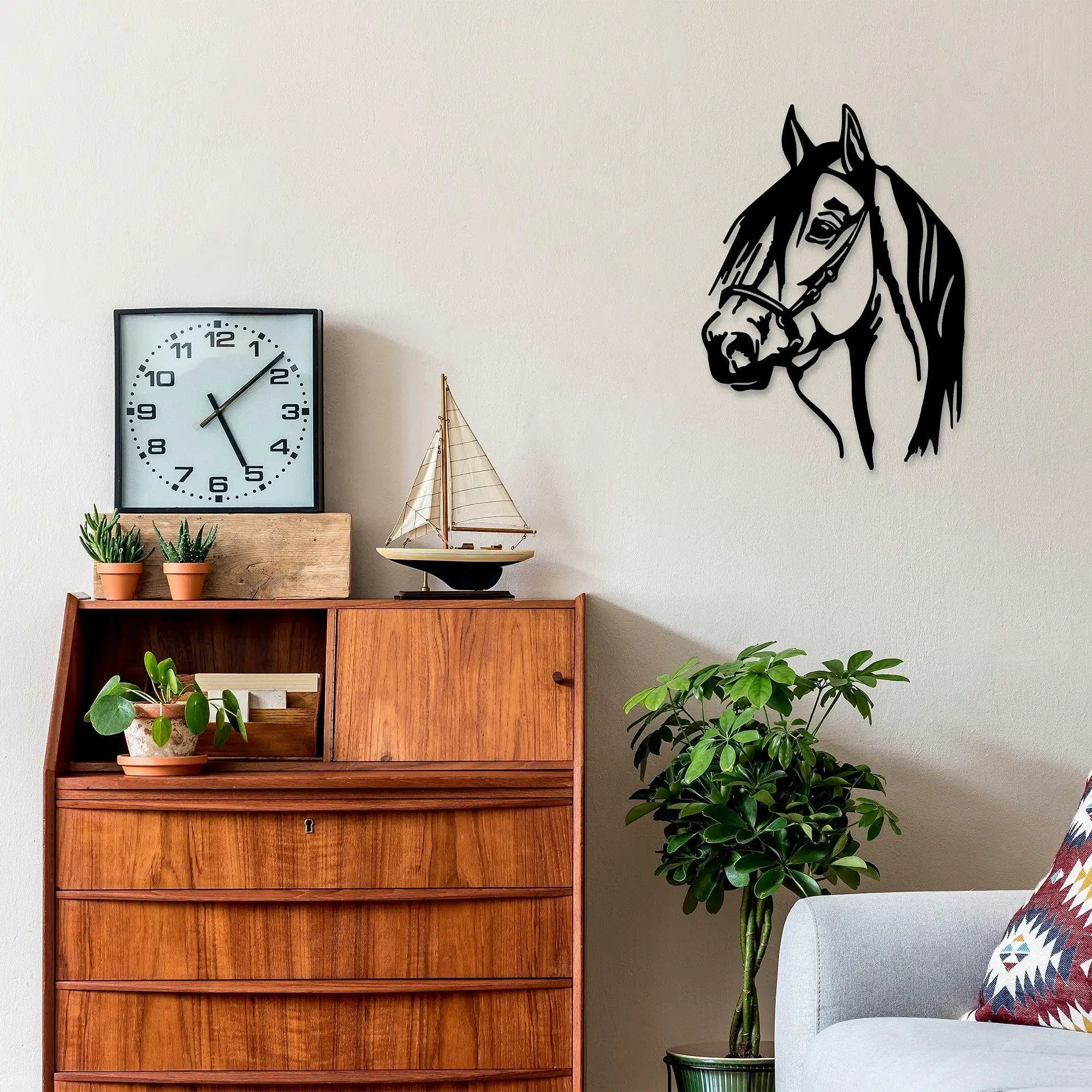 Decoratiune perete HORSE HEAD, negru, metal, 40x55 cm