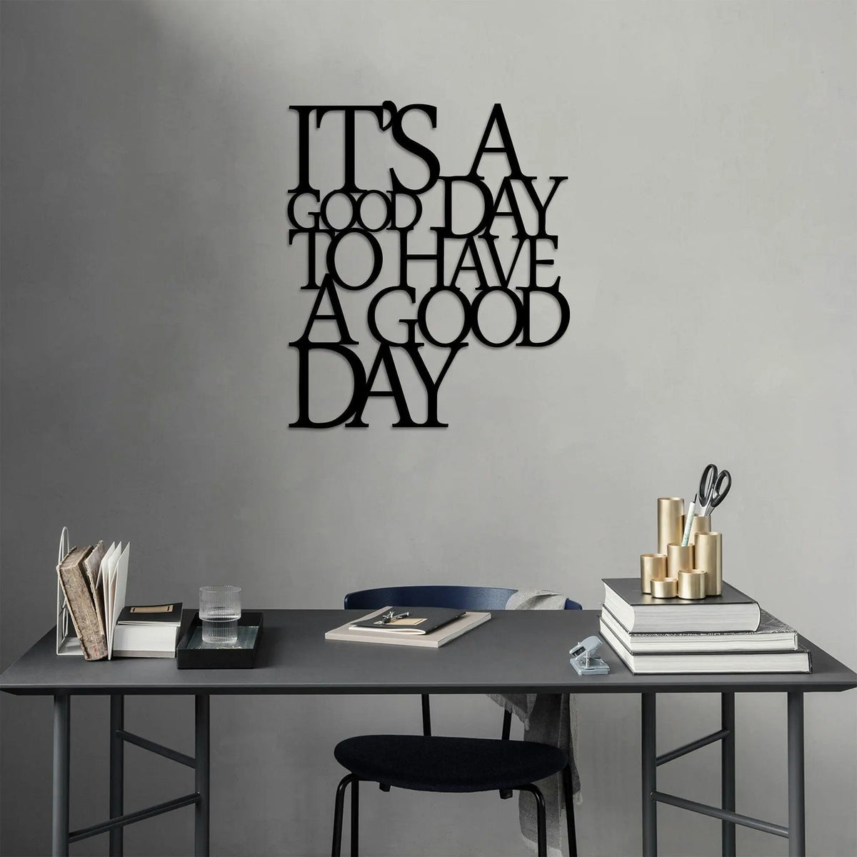 Decoratiune perete ITS A GOOD, negru, metal, 70x61 cm