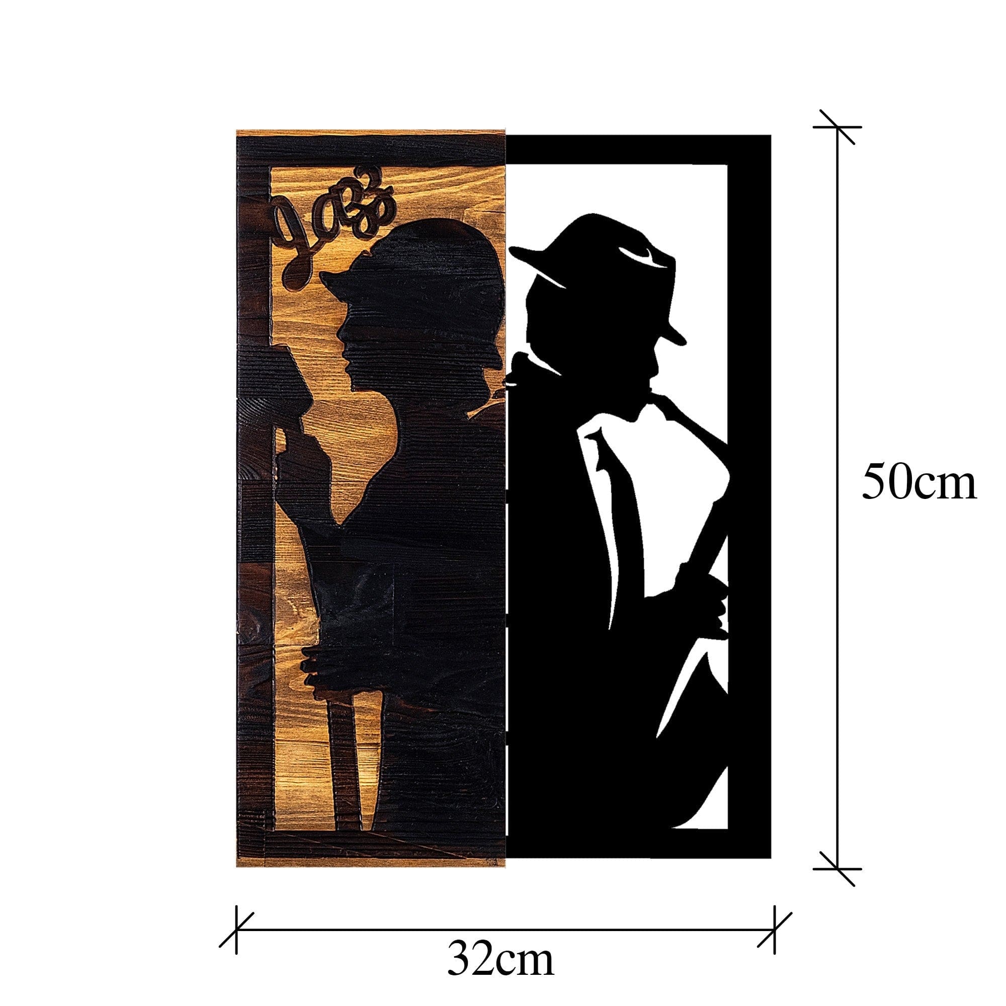 Decoratiune perete JAZZ, negru/stejar, metal/lemn, 32x3x50 cm