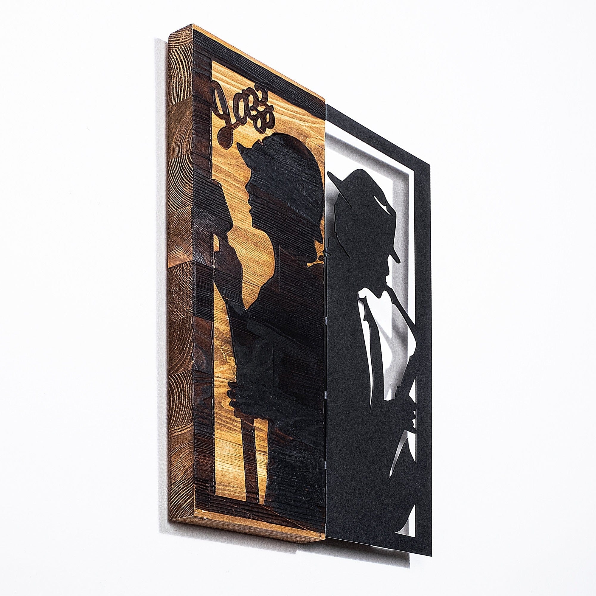 Decoratiune perete JAZZ, negru/stejar, metal/lemn, 32x3x50 cm