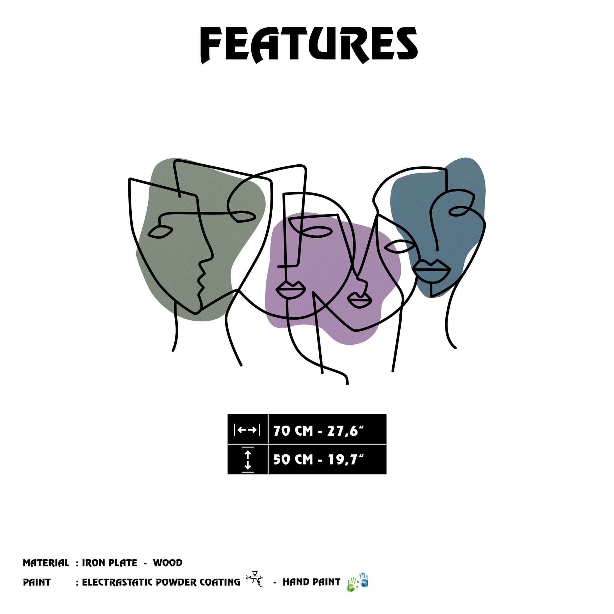 Decoratiune perete KUBIZM 27, multicolor, metal, 70x50 cm