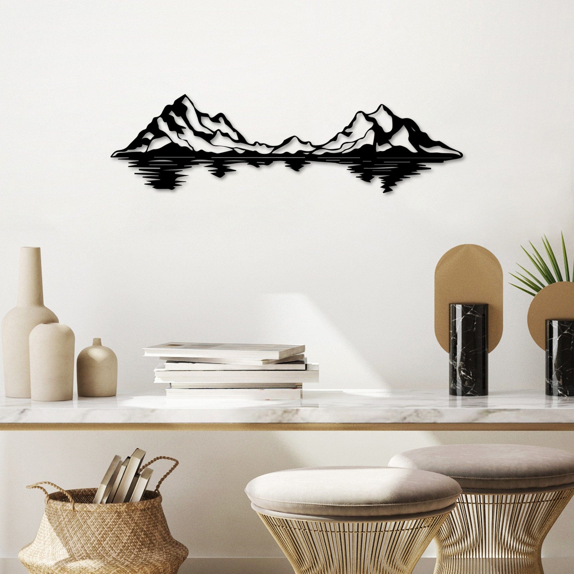 Decoratiune perete LANDSCAPE 1, negru, metal, 68x19 cm