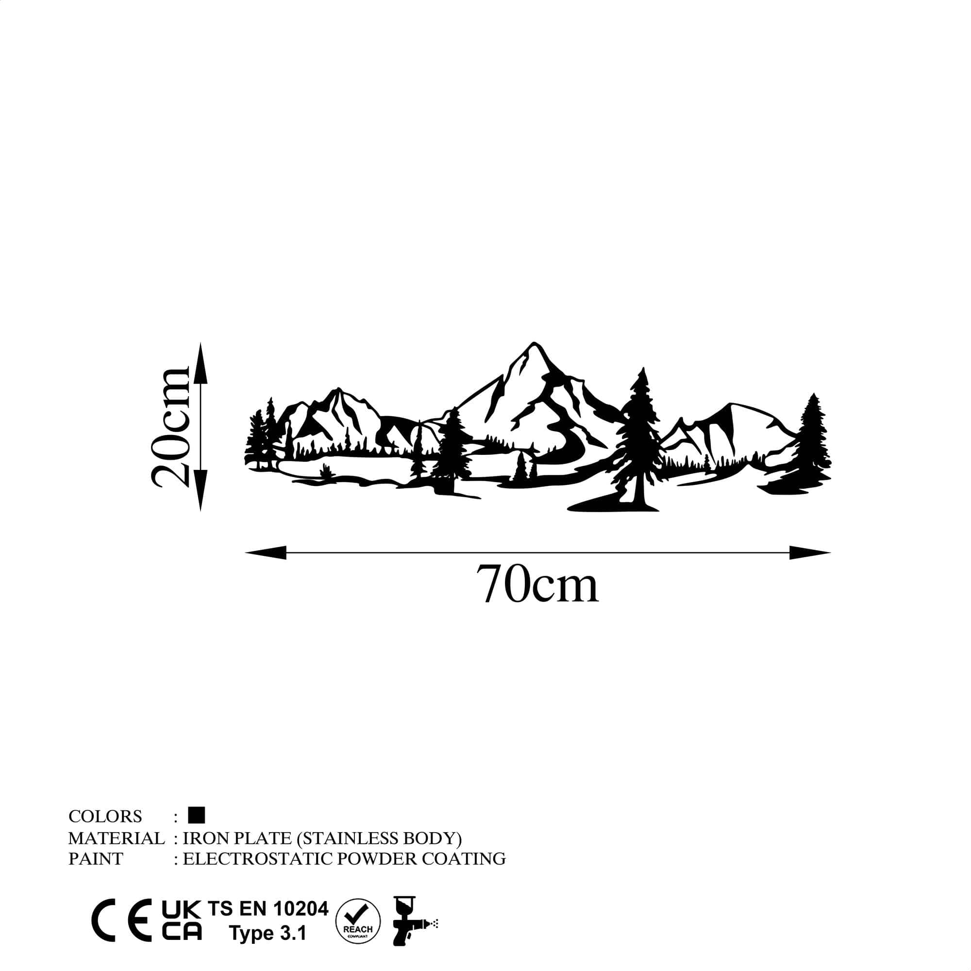 Decoratiune perete LANDSCAPE 4, negru, metal, 70x20 cm
