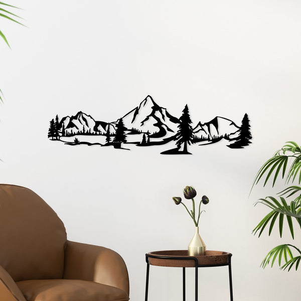 Decoratiune perete LANDSCAPE 4, negru, metal, 70x20 cm