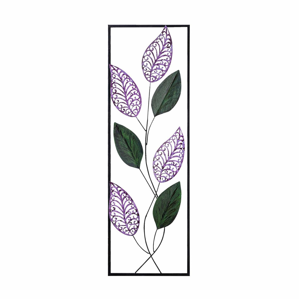 Decoratiune perete LEAF, verde/mov, metal, 32x90 cm