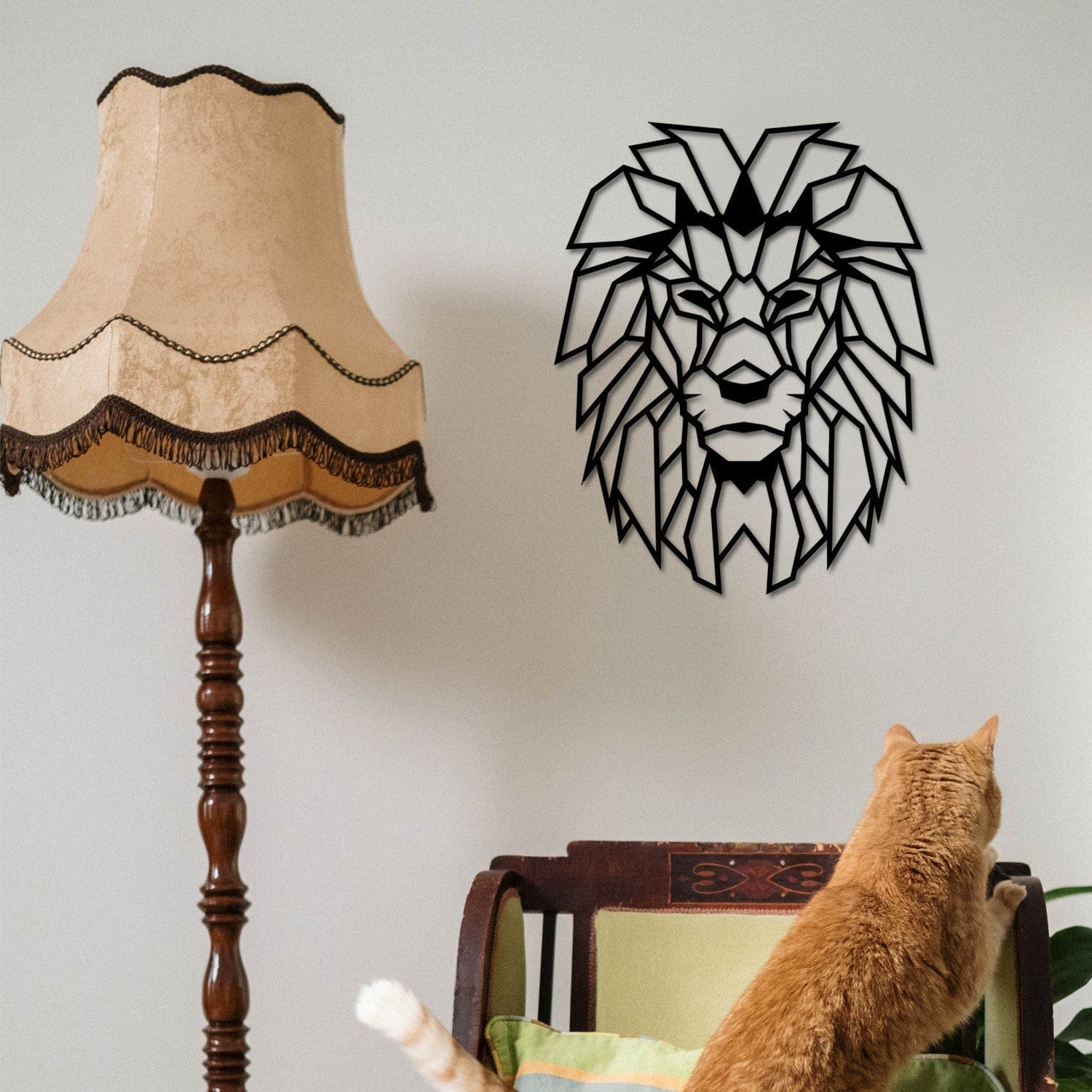 Decoratiune perete LION, negru, metal, 40x50 cm
